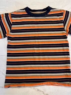 Striped Short-Sleeve Kids Tee in Orange, Navy & Tan